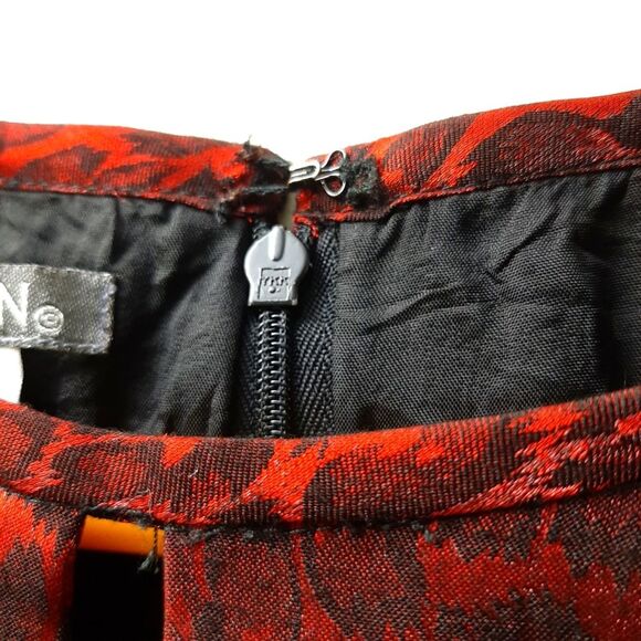 Vintage Maggy London Red Metallic Shine Animal Print Midi Dress - Picture 6 of 7